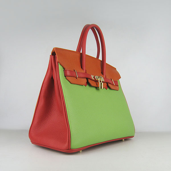 High Quality Fake Hermes 35CM Embossed Veins Leather Bag Red/Orange/Green 6089